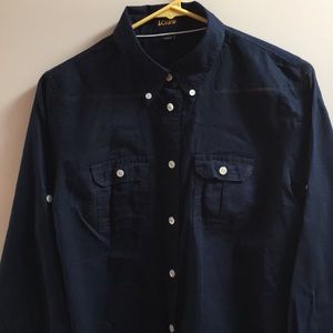 J. Crew Sheer Cotton Navy Shirt, Size M (slim fit)